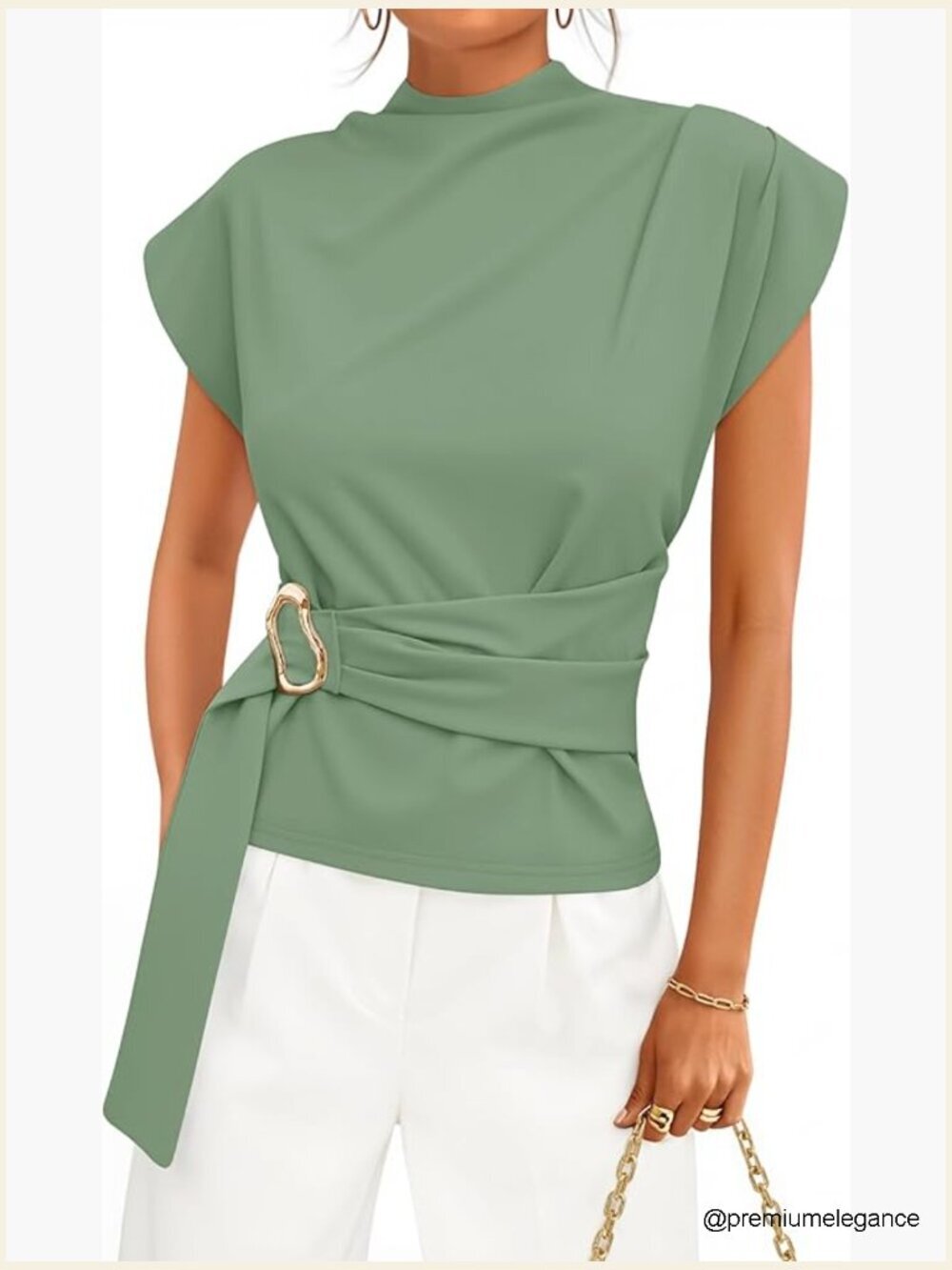 Mock Neck Cap Sleeve Blouse Business Casual Tunic Work Top